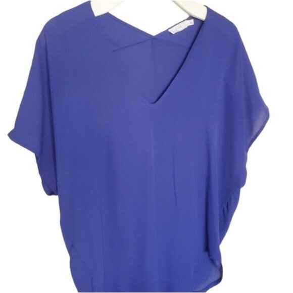 LUSH Womens Blouse Top Blue Sheer V-Neck‎ Lightweight Round Hem XSmall - Picture 2 of 5